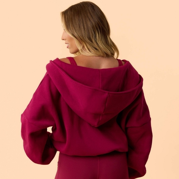 Target Blogilates Women's Marshmallow Full Zip Hooded Sweatshirt Burgundy - Picture 2 of 5